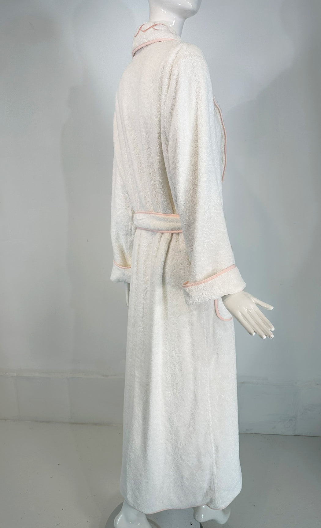 PRATESI Treccia White Soft Thick 100% Cotton Terry Robe Peach Pink Embroidery S