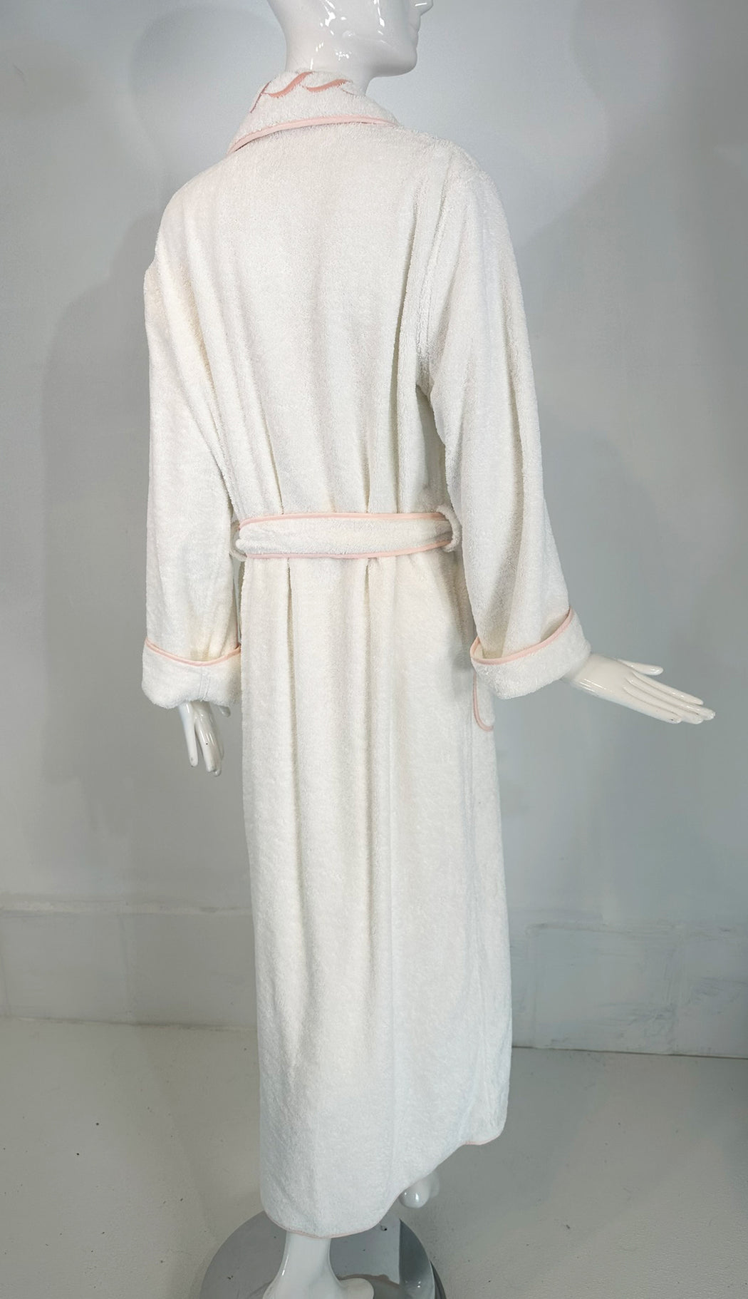PRATESI Treccia White Soft Thick 100% Cotton Terry Robe Peach Pink Embroidery S