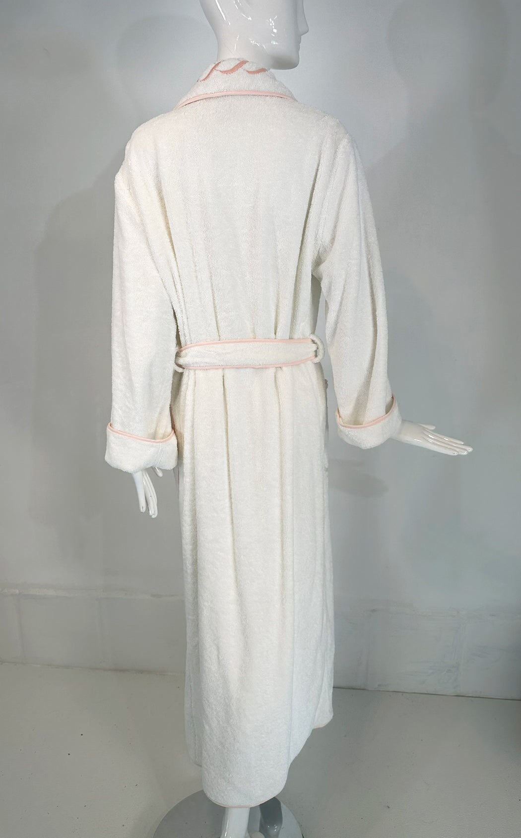 PRATESI Treccia White Soft Thick 100% Cotton Terry Robe Peach Pink Embroidery S