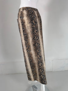 John Galliano Snake Skin Print Jean Style Maxi Skirt Slit Front 6