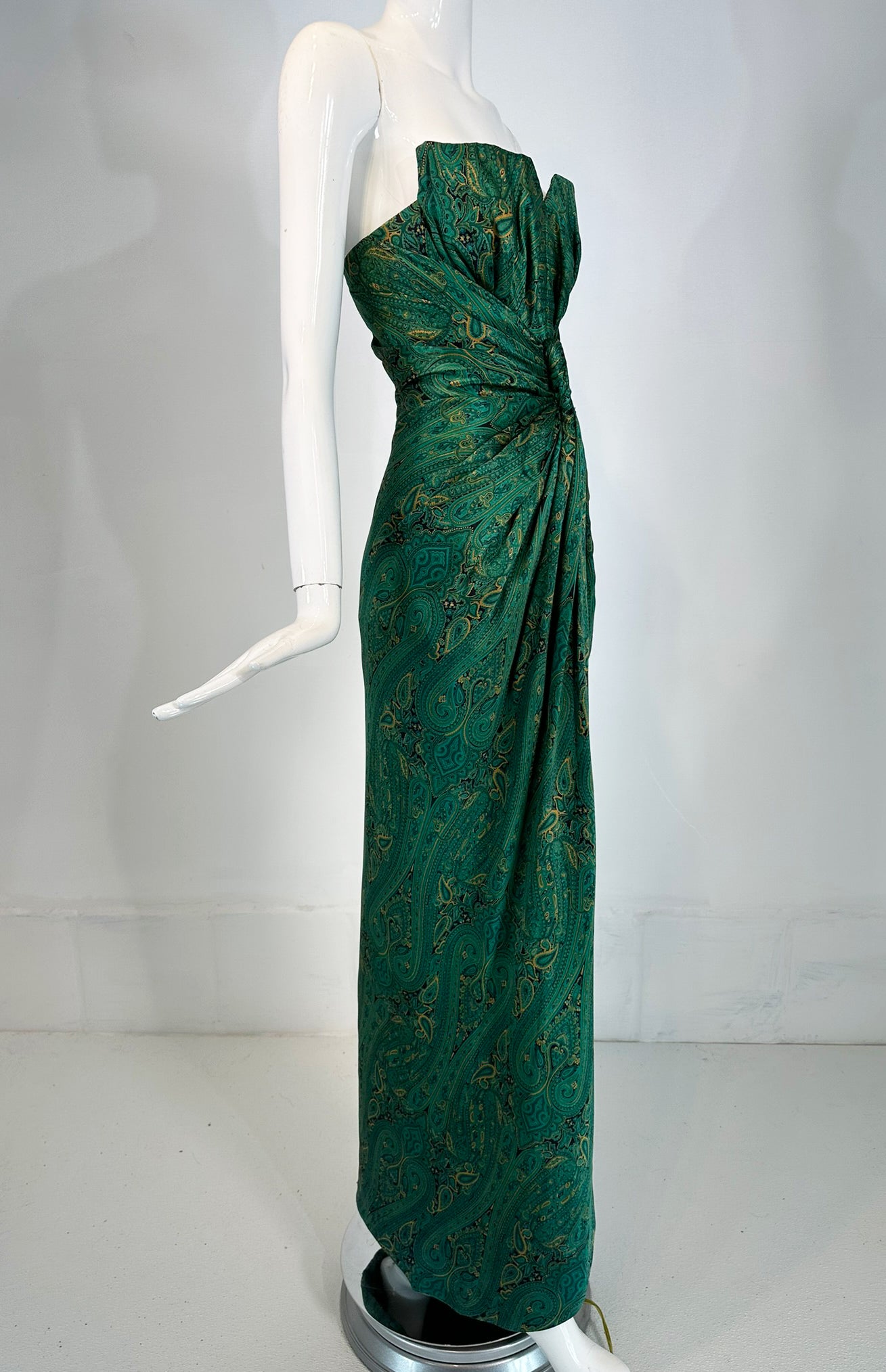 Arnold Scaasi Silk Paisley Strapless Sarong Gown & Applique Jacket 198 Palm Beach Vintage Arnold Scaasi Silk Paisley Strapless Sarong Gown & Applique Jacket 198 Palm Beach Vintage