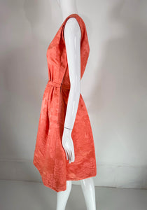 Lanvin Castello Haute Couture Coral Silk Brocade Coat & Dress Ensemble 1950s