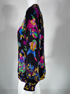 Escada 1990s Rare Margaretha Ley Escada Silk Print Collectable Blouse Clowns