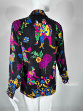 Escada 1990s Rare Margaretha Ley Escada Silk Print Collectable Blouse Clowns