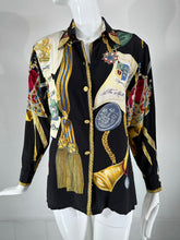 Jerri Sherman Collection Her Royal Majesty Military Silk Print Blouse 1990s