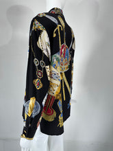 Jerri Sherman Collection Her Royal Majesty Military Silk Print Blouse 1990s