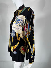 Jerri Sherman Collection Her Royal Majesty Military Silk Print Blouse 1990s