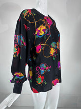 Escada by Margaretha Ley Black Silk Printed Round Neck Blouse with Sequins 40