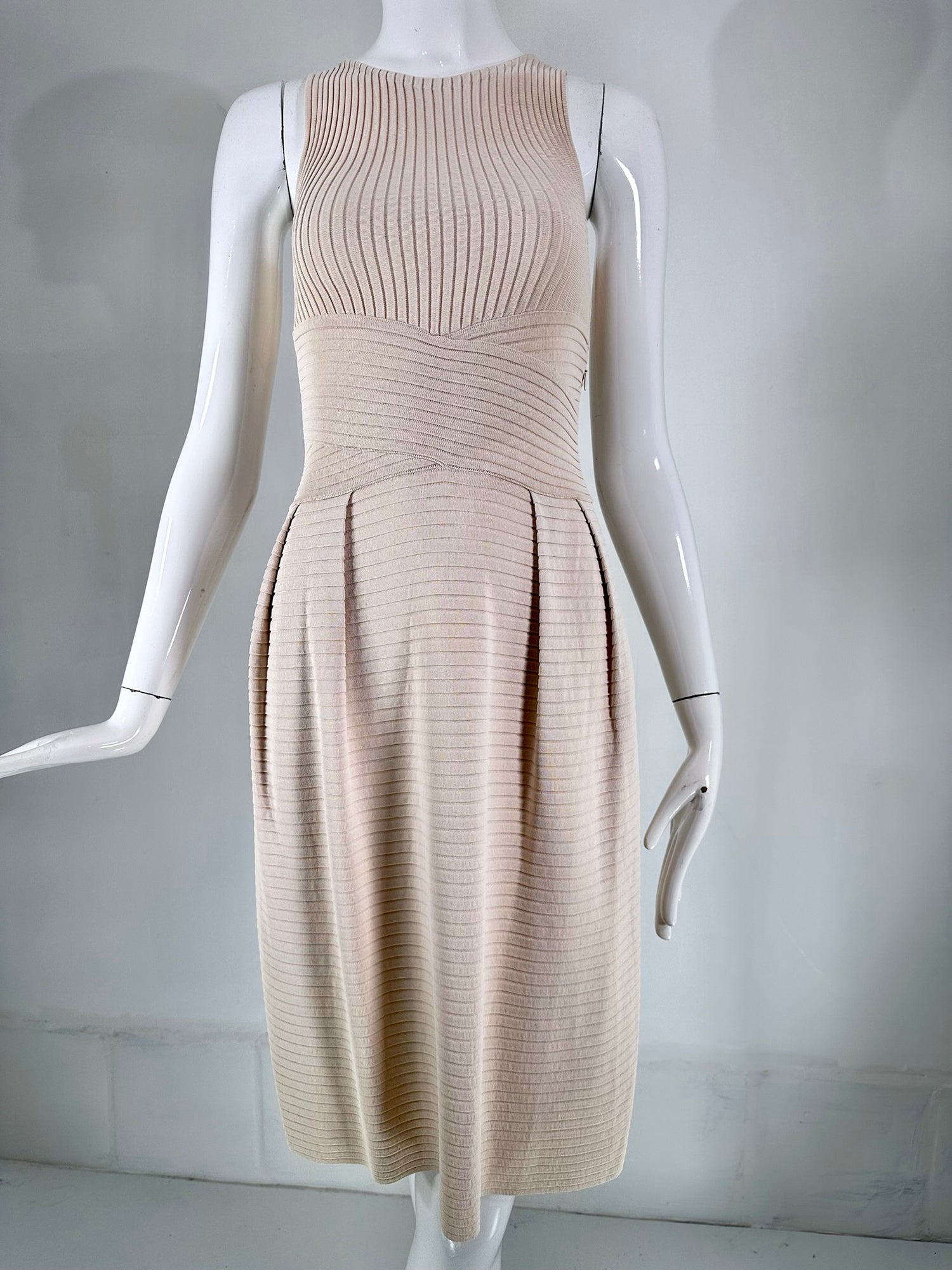 Christian Dior Paris Ribbed Knit Beige Tank Dress 2010 XS Palm Beach Vintage Christian Dior Paris Ribbed Knit Beige Tank Dress 2010 XS Palm Beach Vintage