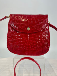 SOLD Lana of London Red Alligator Clutch or Shoulder Bag with Gold & Rhinestone Clasp