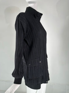 Issey Miyake Pleats Please Black Funnel Neck Hidden Zipper Front Long Jacket 3