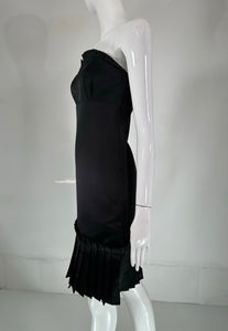 Bill Blass Black Silk Satin Strapless Cocktail Dress with Tailored Pleats 2