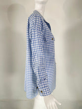 Chanel S/S 1995 Blue & White Cotton Check Long Sleeve Button Front Blouse