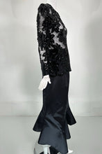 Adolfo Black Silk Sequins & Lace Jacket with Matching Mermaid Hem Skirt 1970s