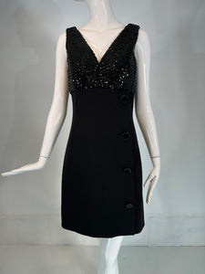 Givenchy Couture Black Empire Plunge V Sequin Bodice & Black Knit Cocktail Dress 36
