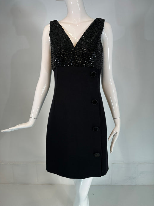 Givenchy Couture Black Empire Plunge V Sequin Bodice & Black Knit Cocktail Dress 36