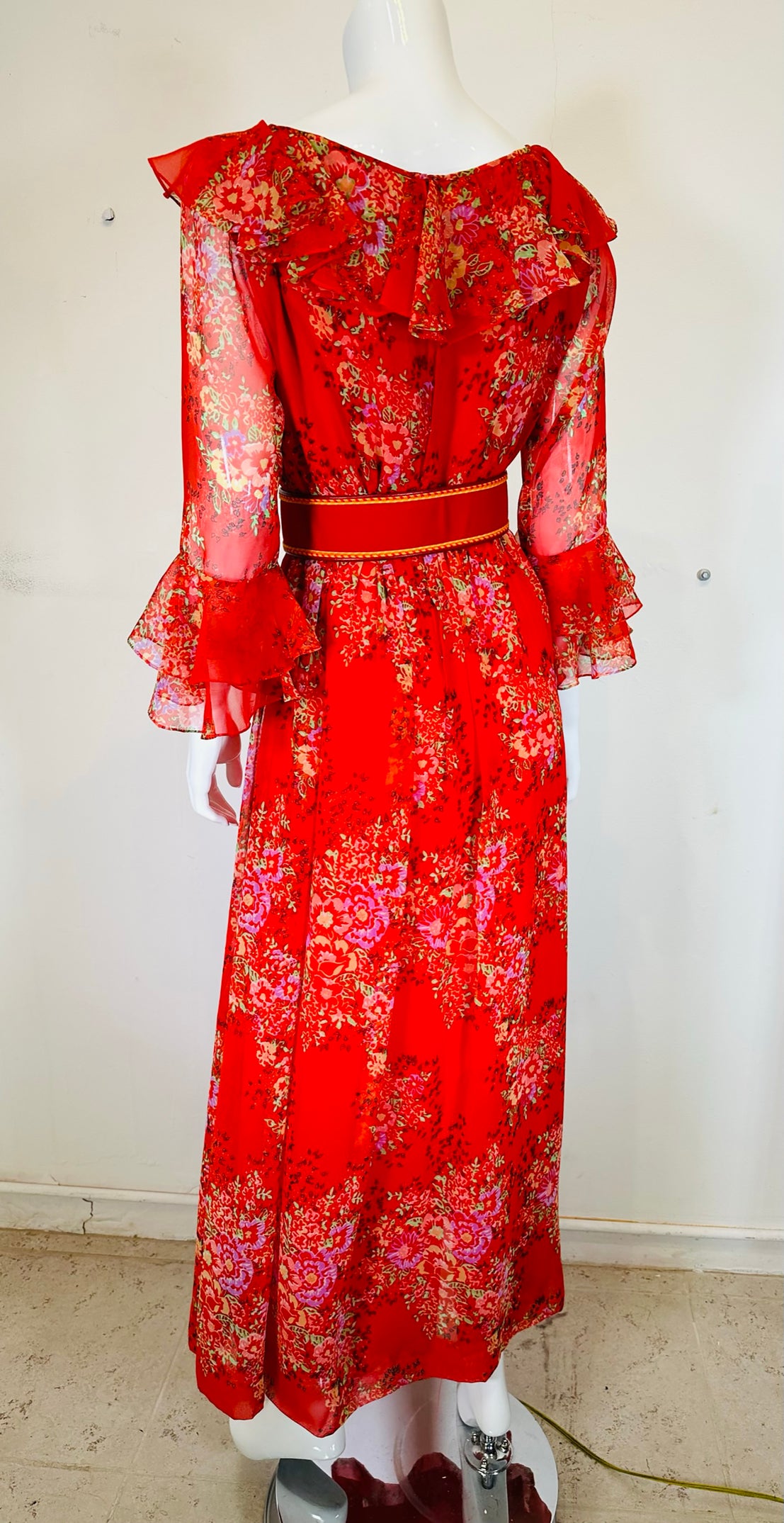 red chiffon ruffle maxi dress ASOS EDITION Curve chiffon raw edge ruffle maxi dress with drawstring waist in red