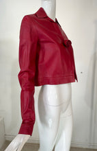 SOLD Romeo Gigli Buttery Soft Garnet Leather Cropped Rose Button Spencer Jacket