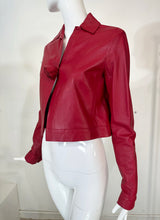 Romeo Gigli Buttery Soft Garnet Leather Cropped Rose Button Spencer Jacket