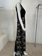Bob Mackie black chiffon & black beaded lace evening gown 