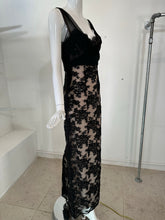 Bob Mackie black chiffon & black beaded lace evening gown 