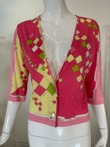 Emilio Pucci Fine Cotton & Silk Knit V Neck Button Front Cardigan Sweater 8