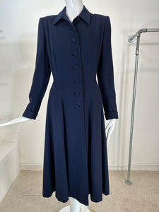 1940s Navy Blue Wool Princess Coat Peterson Gerzog Providenece Rhode Island