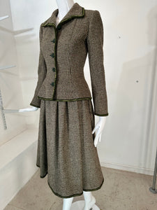 Valentino Boutique Early 1960s Green & Cream Wool Tweed Skirt Suit