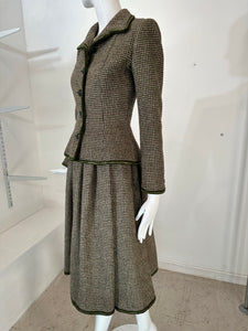 Valentino Boutique Early 1960s Green & Cream Wool Tweed Skirt Suit