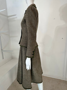 Valentino Boutique Early 1960s Green & Cream Wool Tweed Skirt Suit