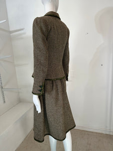 Valentino Boutique Early 1960s Green & Cream Wool Tweed Skirt Suit