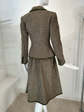 Valentino Boutique Early 1960s Green & Cream Wool Tweed Skirt Suit