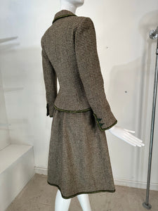 Valentino Boutique Early 1960s Green & Cream Wool Tweed Skirt Suit