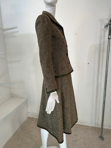 Valentino Boutique Early 1960s Green & Cream Wool Tweed Skirt Suit