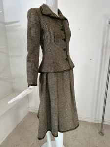 Valentino Boutique Early 1960s Green & Cream Wool Tweed Skirt Suit