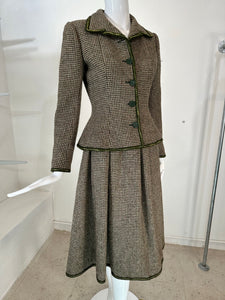 Valentino Boutique Early 1960s Green & Cream Wool Tweed Skirt Suit