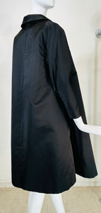 Bergdorf Goodman Demi Couture Trapeze Black Silk Satin Evening Coat 1950s