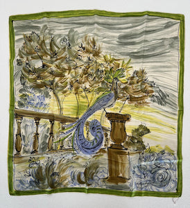 Jacques Fath 1950s Impressionist Garden Painting Charmeuse Silk Scarf