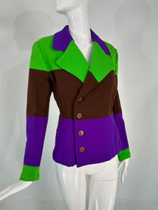 Issey Miyake Colour Block Knit Jacket in Acid Green Brown & Purple Small