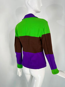 Issey Miyake Colour Block Knit Jacket in Acid Green Brown & Purple Small