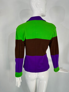 Issey Miyake Colour Block Knit Jacket in Acid Green Brown & Purple Small