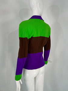 Issey Miyake Colour Block Knit Jacket in Acid Green Brown & Purple Small