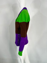 Issey Miyake Colour Block Knit Jacket in Acid Green Brown & Purple Small