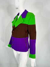 Issey Miyake Colour Block Knit Jacket in Acid Green Brown & Purple Small