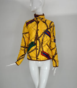 Ralph Lauren Quilted Down Leather Trimmed Equestrienne Theme Jacket Medium