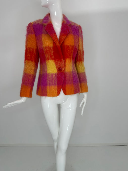 Mondi Orange & Pink Large Plaid Mohair Single Breasted Jacket 34