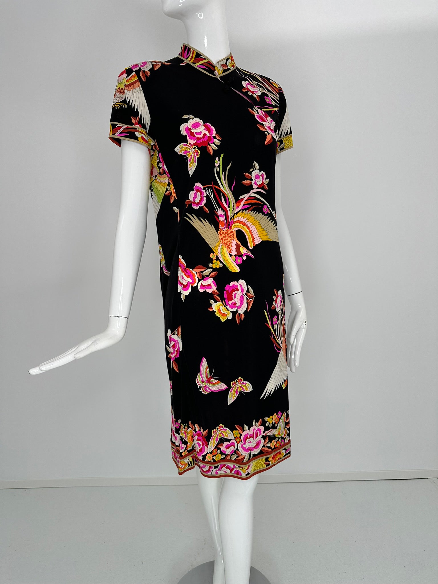 Leonard Paris Rare Cheongsam Style Silk Jersey Butterfly Phoenix Print – Palm Beach Vintage