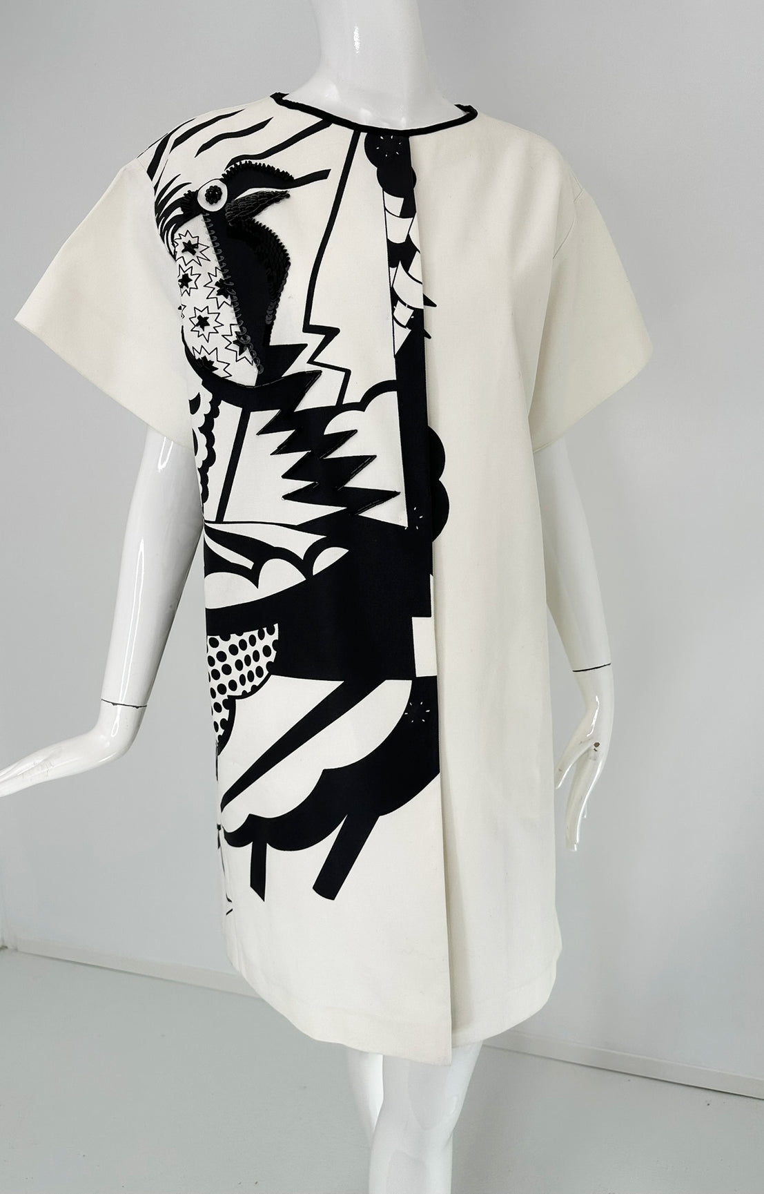 smock dress cotton Piazza Sempione Black & White Pop Art Cotton Canvas Smock Dress 46 – Palm  Beach Vintage