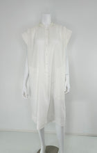 Hermes Crisp Sheer White Cotton Short Sleeve Pleated Placket Front Dress 42