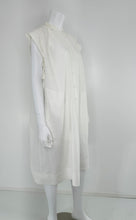 Hermes Crisp Sheer White Cotton Short Sleeve Pleated Placket Front Dress 42